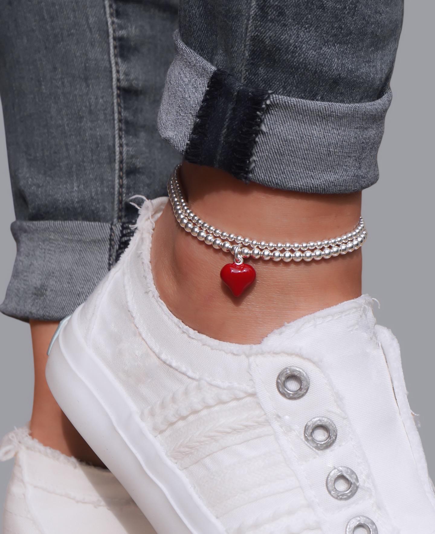 Red Heart Charm Anklet