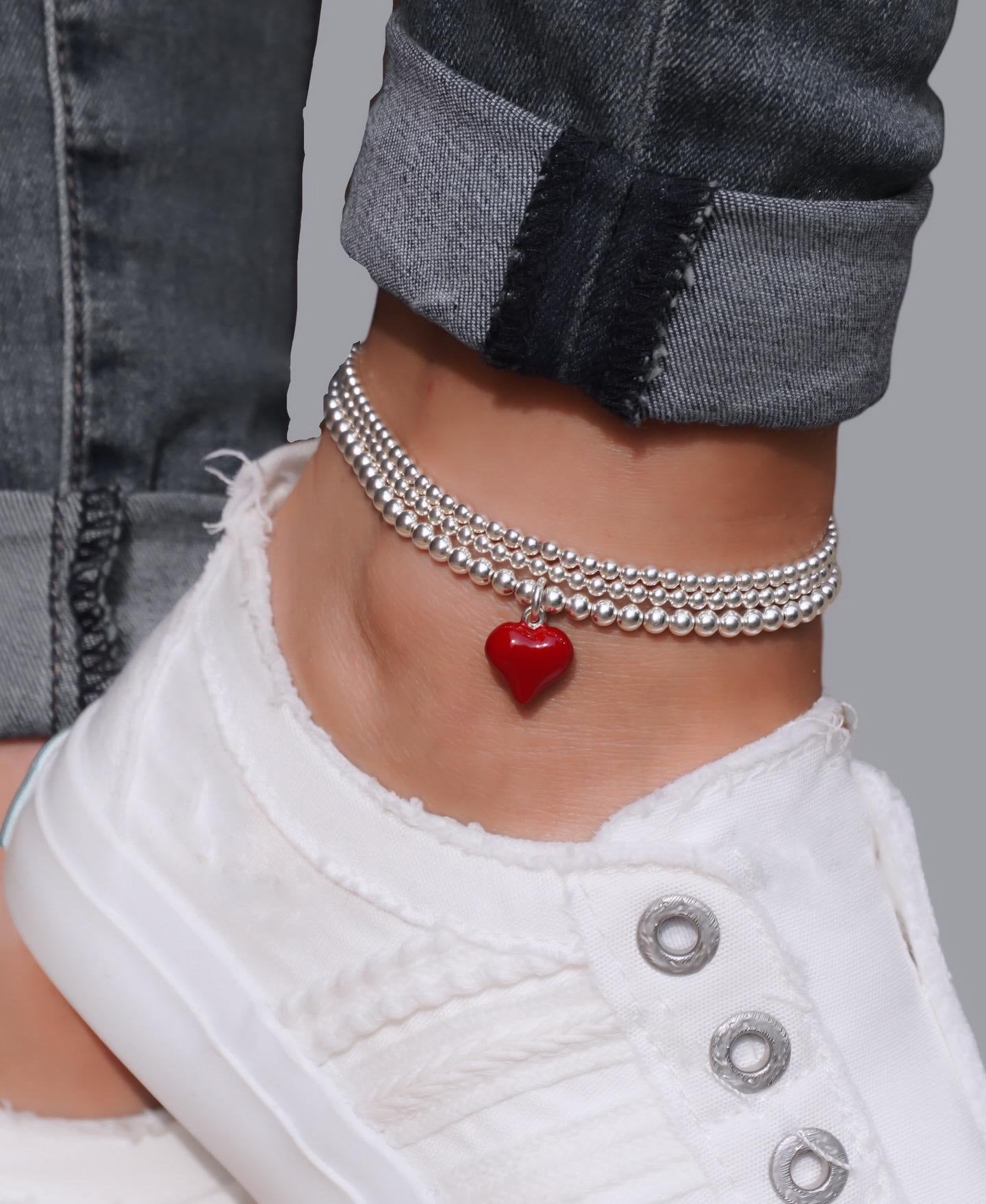 Red Heart Charm Anklet