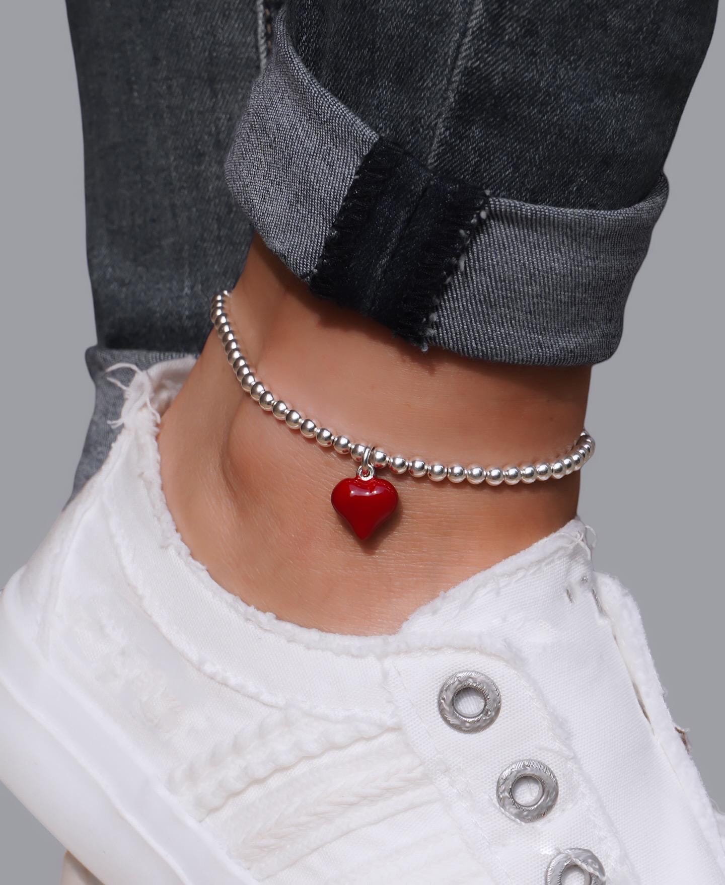 Red Heart Charm Anklet